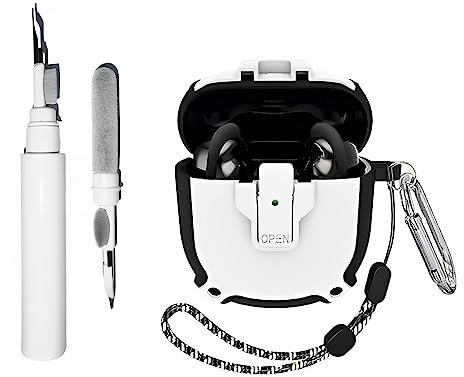 [4-in-1] Schutzhülle für Bose QuietComfort Earbuds II/QuietComfort Ultra mit Schlüsselanhänger, militärische Rüstung, sicherer Verschlussclip, LED, sichtbare, stoßfeste Abdeckung mit Reinigungsset