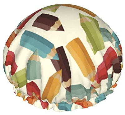 Farbstifte, Retro-Stil, wasserdichte Duschhaube, elastische Badekappe, Umweltschutz, Haar-Badekappe, doppelte wasserdichte Schichten, Bade-Duschhut