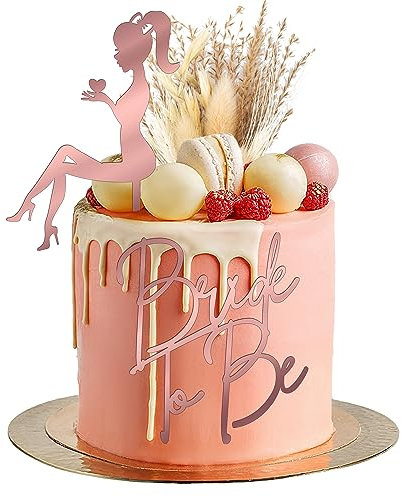 Gyufise 3Pcs Bride to Be Cake Topper Rose Gold Acrylic Cake Topper Boho Flower Artificial Flower Bridal Shower Cake Toppers Bachelorette Cake Topper for Bohemian Wedding Baby Shower Birthday