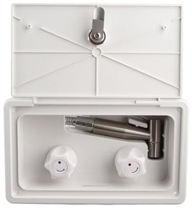 Aramox Kit Doccia Esterna per Rimorchio Camper Camper, Box Doccia Esterno Kit Tubo Flessibile in Metallo da 1,5 M Set Scatola Spray per Lavaggio Esterno (Bianco con tubi in