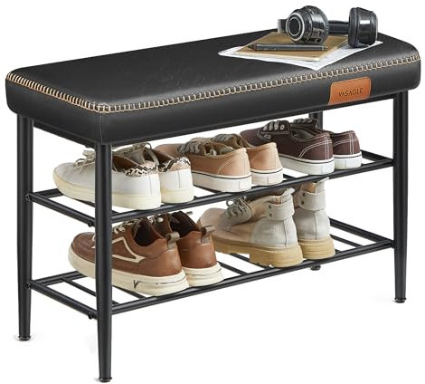 VASAGLE EKHO Collezione - Panca Scarpiera, Panca da Ingresso e Camera da Letto, Rivestimento in PU con Cuciture, Moderno di Metà Secolo, Portata 135 kg, 30 x 80 x 50 cm, Nero Inchiostro LSB054B01