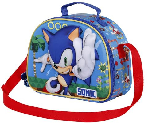 Sonic The Hedgehog - SEGA Sonic The Hedgehog - SEGA, Bolsa Portamerienda 3D, 25.5 x 20 cm, Azul Faster