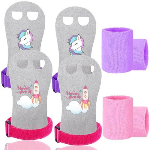 FINGER TEN Sporthandschuhe Kinder GymnastikHandschuhe Mädchen Jugend Reckhandschuhe Griffe Gymnastikgriffe 2 Paar mit Armbänder, Gymnastik Stangengriffe Handflächenschutz für Fitness (Lila + Rosa, S)
