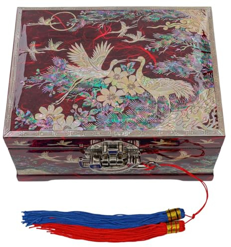 February Mountain Perlmutt-Spieluhr für Damen, traditionelles koreanisches Schmuckkästchen, einzigartiges Weihnachts- und Geburtstagsgeschenk für Frauen (Red)