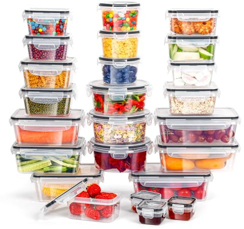 Cinnani 24 Pièces Boîte Alimentaire Set, Sans BPA Boite Conservation Alimentaire Plastique avec Couvercles Hermétiques, 100% Étanche, Congélateur, Micro-ondes, Lave-vaisselle