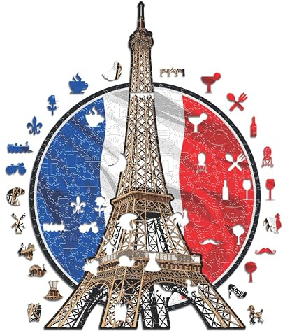 Iconic Puzzles - Tour Eiffel (Paris), Spektakuläre Monumente, 100% nachhaltiges Holzpuzzle, Geschenk für Erwachsene und Kinder, Größe M, 270 Teile