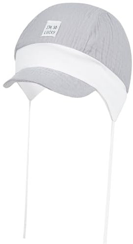 Smarilla Schirmmütze Bindemütze Sommermütze Baby Junge Musselin, Größe: 38-40, Farbe: Grau