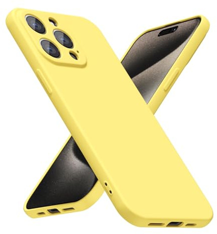 LoeoeL for iPhone 15 Pro Max Phone Case Silicone, Minimalist Ultra Thin Slim Soft Rubber Gel Solid Color Matte TPU Cute Case for Women Men, Girly Plain Aesthetic Design & Camera Cover, Yellow