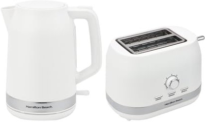 Hamilton Beach Kettle and Toaster Set, Ella, 1.7L Kettle, 2 Slice Toaster, Boil Dry Protection, Removable Filter, 7 Browning Levels, Removable Crumb Tray, White - HBELLAMW