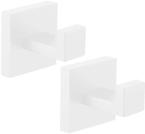 QNIIAED 2 Pcs Square Bathroom Towel Hook,Metal Coat Hook Wall Mounted Robe Hook SUS 304 Stainless Steel Heavy Duty Door Hanger Hook Screw in for Bedroom or Kitchen(White)