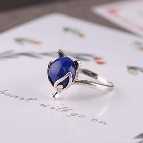 GeRRiT Stil Ringschmuck S925 Sterling Silber Ring Retro Weibliche Mode Einfachen Fuchs Kopf mit Lapislazuli Ring Fingerringring