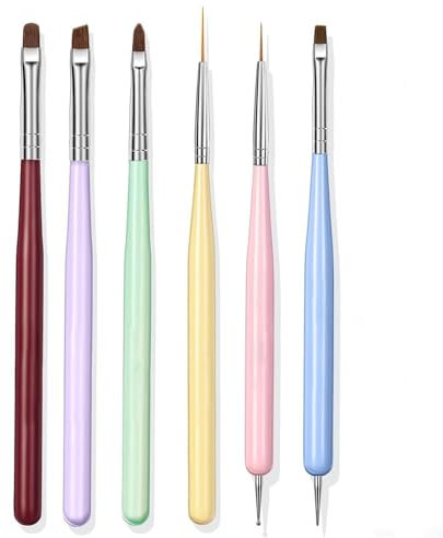 6PCS Nail Art Brushes Set, Nail Brushes for Nail Polish Nail Design Brush Gel Nail Brush for Nail Extension Nail Art Liner Brush Nail Dotting Pen Tools Multifunctional Nail Brushes for Nail DIY