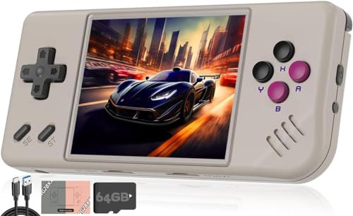 Whatsko RG28XX Handheld Spielkonsole,Retro Konsole 2.83 Inch IPS Screen 3100mAh,Linux System 64GB 5516+ Spiele,Support HDMI TV Output und Multimedia Application(Grau)