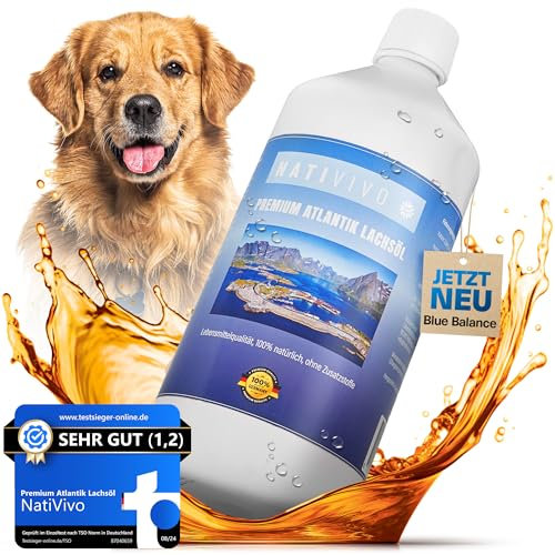 NatiVivo Olio di salmone premium 1000 ml – olio di pesce di alta qualità per cani, gatti e cavalli – ricco di acidi grassi Omega 3 e 6 – olio di barf naturale per cani