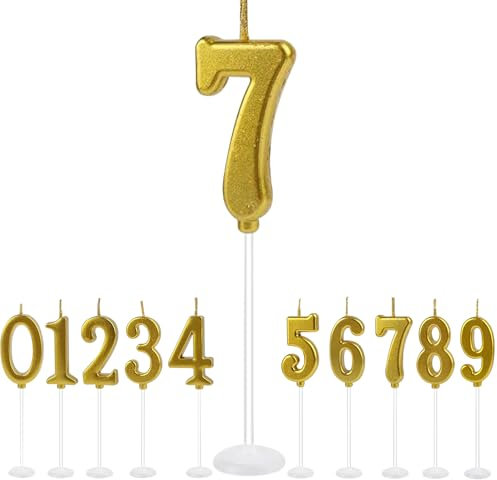 XUSSMM Geburtstagskerzen Zahlen 7, Gold Geburtstagskerze, Geburtstagskerzen für Kinder, Geburtstagskerzen für Geburtstagsdeko, Tortendeko Geburtstag 7