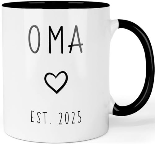 Tasse Schwangerschaft verkünden - Du wirst Oma 2025 - beidseitig bedruckte Kaffeetasse - Geschenk werdende Großmutter, Farbe: Schwarz
