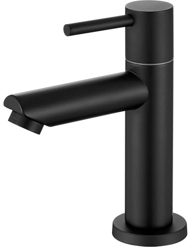 ANYCEE Robinet Salle de Bain Noir Eau Froide avec Bec Hauteur 9,34 cm, Lave Main pour WC, Lavabo en Acier Inox