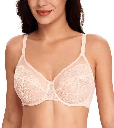 Lemorosy Reggiseno Minimizer Coppe Piene Taglie Forti Donna Comodo Pizzo per Quotidiana Non Imbottite con Ferretto Supporto (Rosa,6F)