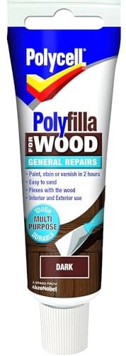 AMK® Polycell Polyfilla Wood General Repair Fill Filler Dark Tube 75g Multi Purpose Wooden Repairs Easy to Sand Flexible Interior and Exterior Application Quick Dry