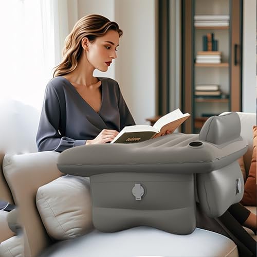 QHENS Inflatable Reading Cushion, Sofa, Gaming Pillow, with Air Pump and 4 Nozzles, Lap Cushion for Gaming, Book Cushion, Inflatable Reading Cushion for Bed