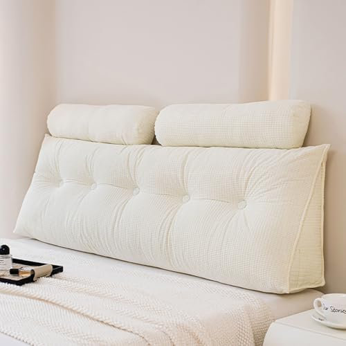 MONDEX Wandkissen Bett Beige Rückenkissen mit Nackenrollenkissen, Bequemes Groß Lesekissen für Bett und Sofa, Keilkissen mit waschbarem Bezug, Rückenpolster zum Anlehnen im Bett,Beige,100CM