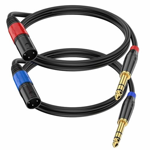 Jozzai 2 Pack XLR Male to 1/4 6.35mm TRS Mono Jack Microphone Cable for Dynmic Microphone, 1.6 Foot, Black, Balanced 3 Pin XLR Male to Quarter inch TRS Plug Mic Cord, Plated Conductors