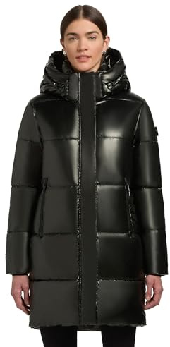 khujo Damen Wintermantel in glänzender Optik warmer wasserdichter Steppmantel lang mit abnehmbarer Kapuze Haya Shiny-YM XS-XXL