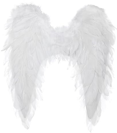KarneLux Alas de plumas de ángel, accesorio para disfraz de ángel, Cupido y niño de Cristo, ideal para carnaval, Halloween o teatro, 45 x 45 cm (blanco)