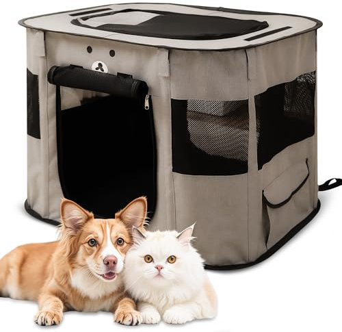 ALLSOPETS Parc pour Chien Pliable, Enclos Portable pour Chiot Chat Lapin, Tente Respirante d’Intérieur/Extérieur avec Sac de Transport, Idéal pour Voyage et Camping (Gris Cendré, XL)
