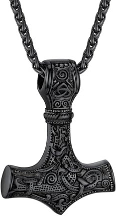 Collier Marteau De Thor, Collier marteau de Thor Mjölnir, Pendentif Marteau de Thor, Pendentif Homme Viking Collier, Collier Viking, Collier Homme Acier Inoxydable, Avec Boîte Cadeau, Noir
