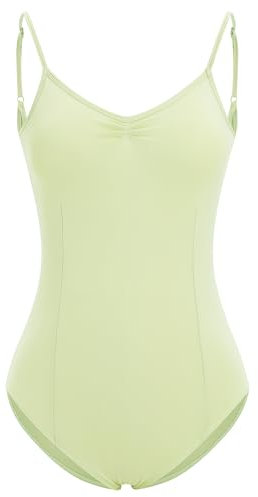 IWEMEK Ballett Tanztrikot Damen Ballettanzug Spaghetti-Träger Bodysuit Leotard Gymnastik Tanzbekleidung Erwachsene Gymnastikanzug Trikot Turnanzug Top Grün S