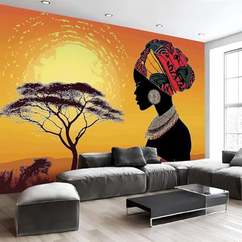 Fototapete 3D Effekt Afrika Vlies Fototapete 350 x 256 cm Frauen Foto Tapete XXL Vliestapete Moderne Wandtapete Wohnzimmer Schlafzimmer Bildtapete Decoration Poster Fototapeten B1150