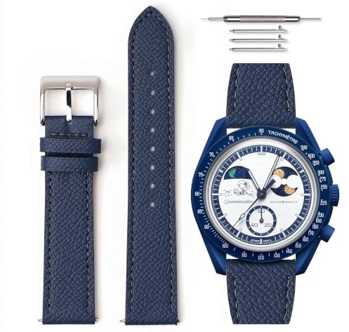 HORACE Genarbtes Leder Quick-Release Universelles Uhrenarmband kompatibel mit Omega x Swatch MoonSwatch 20 mm
