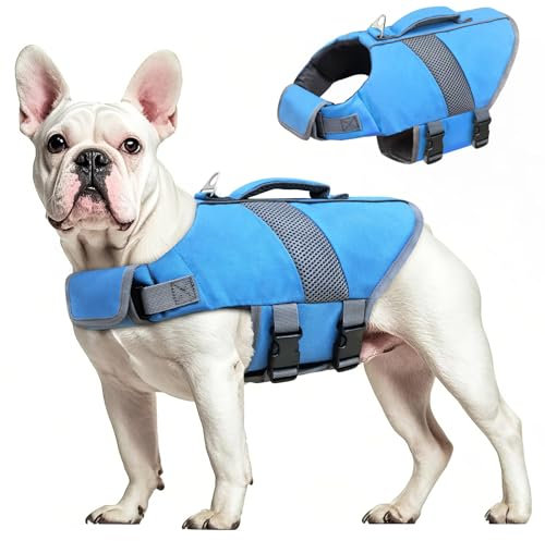 Oslueidy Hund Rettungsweste Hohe Flotation, Reflektierende Hund Rettungsretter schwimmt Weste Rettungsweste Badeanzugen Kleiner Mittlerer Großer Hunde Schwimmen Bootfahren Surfen Kajakin (Blau, S)