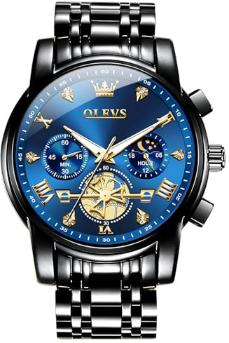 OLEVS Großes Analog Herrenuhren Metallarmband Quarz Edelstahl Herren Armbanduhr mit Mondphase Leuchtende Chronograph Wasserdicht Uhr Geschenke für Männer