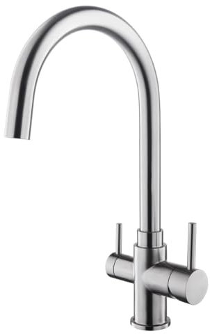 JRUIA Grifo de cocina de 4 vías, grifo giratorio de 360° de una sola manija, agua fría y caliente, grifo con filtro de agua potable, grifo de lavabo de baño de acero inoxidable cepillado