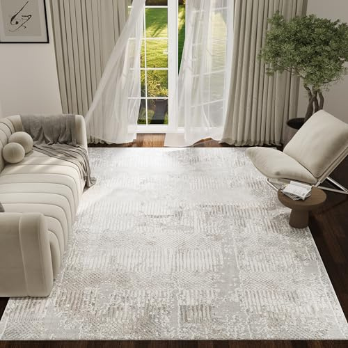 TAPISO Trend Teppich Kurzflor - Moderner Teppich Hochwertig- Eleganter Wohnzimmerteppich in Grau Beige - Streifen Verwischt- Pflegeleichter Teppich - Oeko-TEX 180 x 250 cm