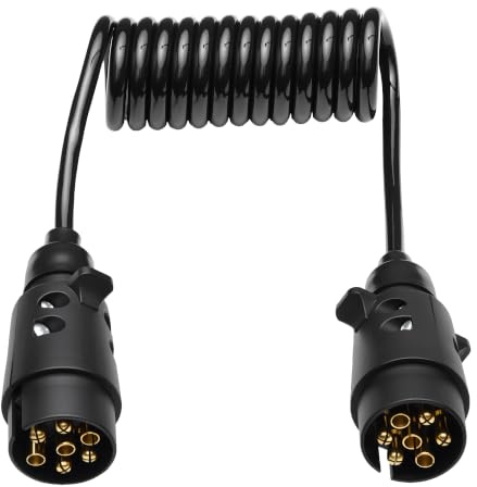 WANTUO 7 Pin Trailer Extension Cable with Caravan Adapter Plug Socket Connector,7 Core Towing Electrical Wiring Cable Connector for RV Trailer,Truck (2.0M)