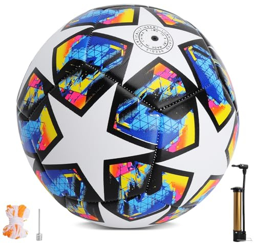 UOCAI Championsleague Ball Größe 5 fußball mit pumpe Trainingsball Set für Erwachsene Fußballtraining PVC wetterfest Ballpumpe Netzbeutel Zubehör Outdoor Geschenk