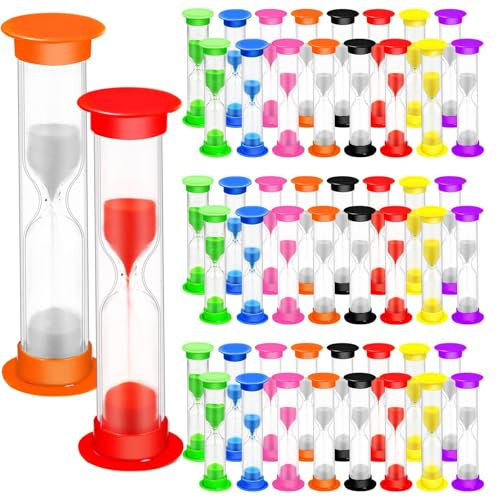 48 Stück 2-Minuten-Sanduhren für Kinder, Bunte Zahnbürsten-Timer, Kleine Kunststoff-Hourglass für Klassenzimmer, Spiele, Zuhause, Schule und Büro