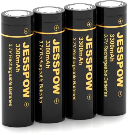 3.7 Volt Rechargeable Battery Flat Top, 4 Pack 3300mAh High Power Long Lasting 18650 Rechargeable Battery for Flashlight, Camera, Small Fan, Outdoor Garden Lights