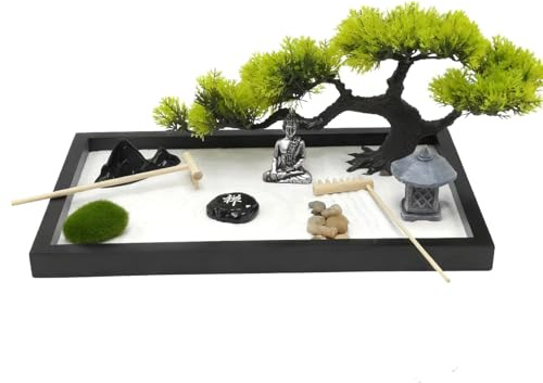 SCBOY Zen Garten Miniatur 12x8 Zoll Enthält Sand Statuen Putter Tabletts Steine usw Zen Garten zubehör Geeignet für die DIY Dekoration zu Hause oder im Büro als Meditationsgeschen