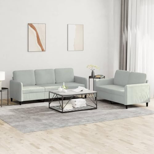 HFXHIJXQ 2+3-Sitzer Sofagarnitur Hellgrau Samt 138x198x80 cm Modernes Design mit Metallgestell Bequeme Polsterung Couchgarnitur für Wohnzimmer Büro Lounge