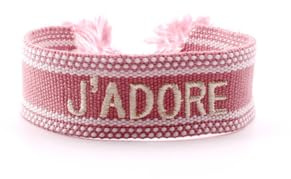 Anevous 1 Stück Handgewebtes Besticktes Stoffarmband mit Buchstaben und Quasten,2cm Breit Freundschaftsarmband,Partnerband für Paare Beste Freunde Cheerleader Team,Boho Textil Armband,J'Adore Rosa