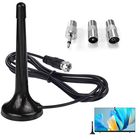 Antena Telescópica Digital para Interiores con Base Magnética - Recepción Radio FM y TV - Compatible con DTMB/ATSC/DVB-T2/DMB-T/ISDB-T - VHF y UHF