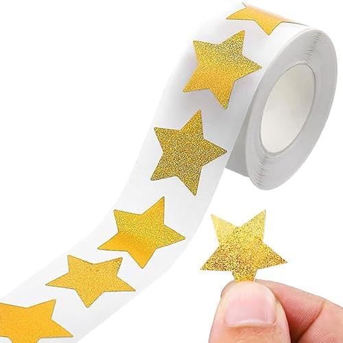 500Pcs Gold Sticker Sterne auf Rolle – glitzernde Belohnungssticker für Kinder, selbstklebend, 2,5 cm – ideal für Scrapbooking, Grußkarten & Basteln