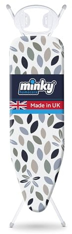 Minky Ironing Board Expert, Large Ironing Board, 122 x 38 cm Iron Board, Angled Rest, Adjustable Height to 96 cm, Collapsible Iron Table
