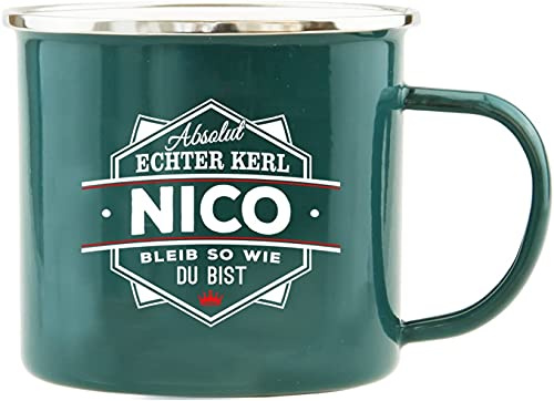 History & Heraldry Echter Kerl - Emaille Becher Nico - individuelle und personalisierte Tasse mit Name und Spruch