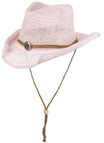 Lipodo Yeehaw Kinder Cowboyhut - Westernhut - Kinderhut aus Stroh (Papierstroh) - Sommerhut mit Kinnband - Strohhut Frühjahr/Sommer - Hut rosa 53-55 cm