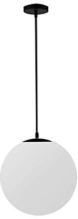 QYEW E27 Modern Globe Pendant Light, Modern Milk White Opal Glass Ball Globe Ceiling Light Fitting for Kitchen Dining Room Bedroom (Black, 20CM)